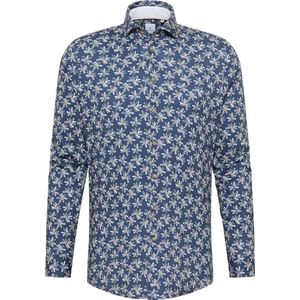 Blue Industry - Casual Overhemd - Donkerblauw - Witte Bloemenprint