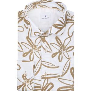 Blue Industry - Casual Overhemd - Wit en Bruin Bloemen Print - Linnen