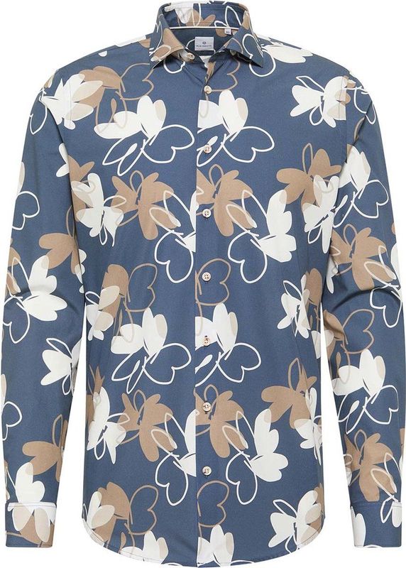 Blue Industry - Overhemd - Donkerblauw - Bloemprint - Katoen - Slim Fit