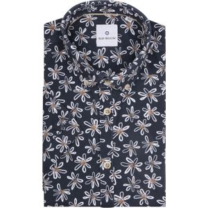 Blue Industry Short Sleeve Overhemd Bloemen Donkerblauw (navy) - Maat 42 - Heren - Overhemden Casual