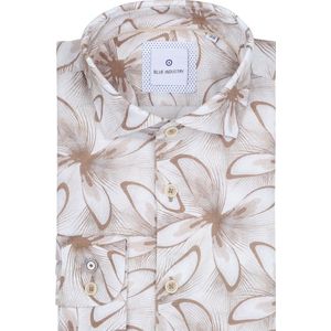 Blue Industry Overhemd Linnen Print Beige - Maat 45 - Heren - Overhemden Casual