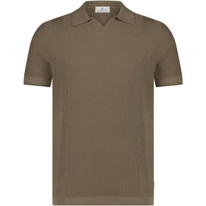 Blue Industry - Polo - Bruin - Korte Mouw - Effen - 70% Viscose 20% Linnen 10% Nylon