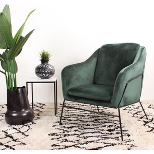 DS4U® Antonio fauteuil - sofa - velvet - velours - fluweel - stof - groen - met armleuning - zwart metaal