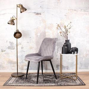 DS4U® Benito 2.0 Eetkamerstoel Velvet Licht Grijs - Velours Eetkamer Stoel - Zwart Metalen Poten - Comfortabel - Industrieel Design - Rugleuning met Sierstiksels - Stoer - Fluweel - Lichtgrijs