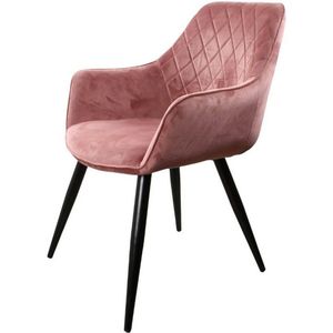DS4U® Ravi eetkamerstoel 2.0 - kuipstoel - stoel - industrieel - met armleuning - velvet - velours - fluweel - stof - roze