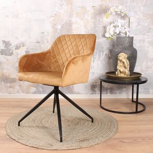 DS4U® armstoel Romy - stoel - velvet - velours - draaibaar - fluweel - goud - zwart metaal