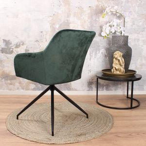 DS4U® armstoel Romy - stoel - velvet - velours - draaibaar - fluweel - groen - zwart metaal