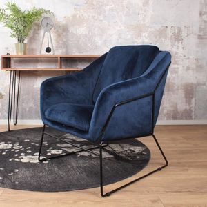 DS4U® Antonio fauteuil - sofa - velvet - velours - fluweel - stof - donkerblauw - met armleuning