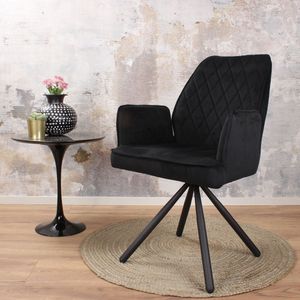 DS4U® Lucio armstoel - eetkamerstoel -  stoel - velvet - velours - draaibaar  - stof - zwart metaal - zwart