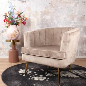 DS4U® fauteuil Norah - sofa - velvet - velours - fluweel - stof - champagne - goudkleurig onderstel - met armleuning