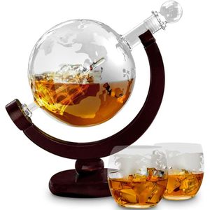 MikaMax Globe Whiskey Decanter - Incl. 2 Glazen en Whiskey Stones - 900 ML