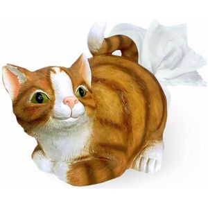 MikaMax Tissuebox Kat - Tissuehouder - Handgeschilderd - Geschikt voor Vierkante Tissuedoos 12,3 cm -29 x 23 x 23 cm