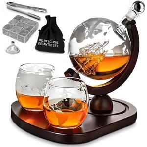 MikaMax - Deluxe Globe Decanter Set - Handgemaakt - Glas - Inclusief 2 Glazen
