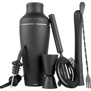 MikaMax Cocktail Shaker Set - 700ml - Mat Zwart - Incl. Cocktailboek