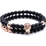 Memphis - Kralen Armband - Agaat Skull - Roze - Natuursteen en Metalen Kralen