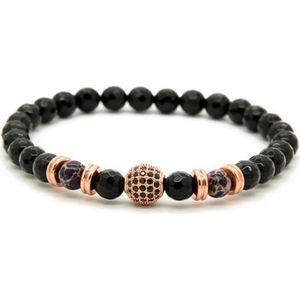 Memphis - Kralen Armband - Zwart - Rosé - Facet Onyx - Natuursteen