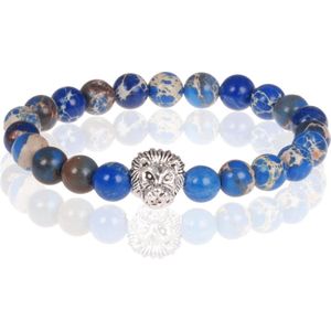 Blauwe kralen armband Natuursteen Leeuwenkop