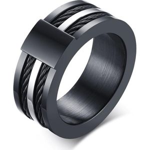 Zwarte Titanium ring met stalen kabels-21mm