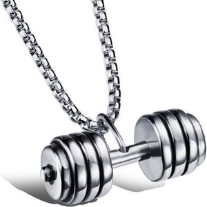Mendes - Dumbbell - Zilverkleurige Kettinghanger - Edelstaal - Inclusief Ketting