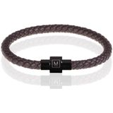 Memphis armband leer met edelstaal Donkerbruin Zwart-20cm