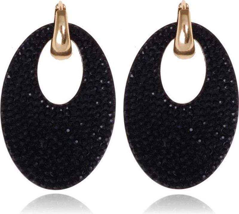 Ovale Dames Oorbellen Cilla Jewels Zwart Goudkleurig 5.5 X 3.2cm