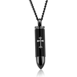 Heren ketting - Kettinghanger - Mendes - Bullet - Kruis - Edelstaal - Zwart