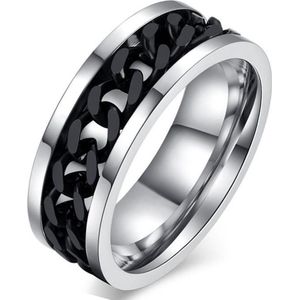 Stalen herenring met Cubaanse zwarte ketting-20mm