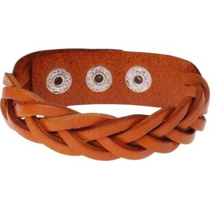 Armband - Cognac - Gevlochten Leer - Zilverkleurige Sluiting