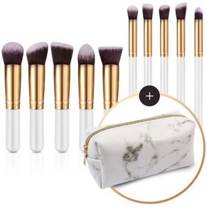 Evvie set van 10 make-up kwasten kabuki in etui marble - Wit-Goud