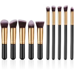 Evvie set van 10 make-up kwasten kabuki - Zwart/Goud -