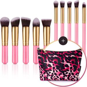 Evvie set van 10 make-up kwasten kabuki in etui marble - Roze-Goud