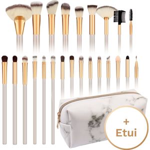 Make up kwasten set – Beige / goud – 24 delig – in etui Marble