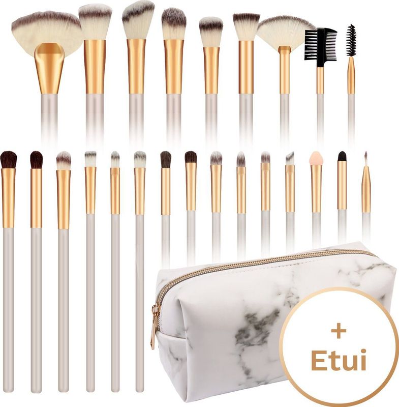 Evvie - Make up Kwasten Set - Beige - 24 delig - In Etui Marble