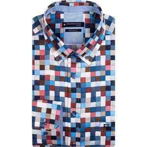 Giordano - Casual Overhemd - Blauw/Rood - Katoen - Wijde Fit