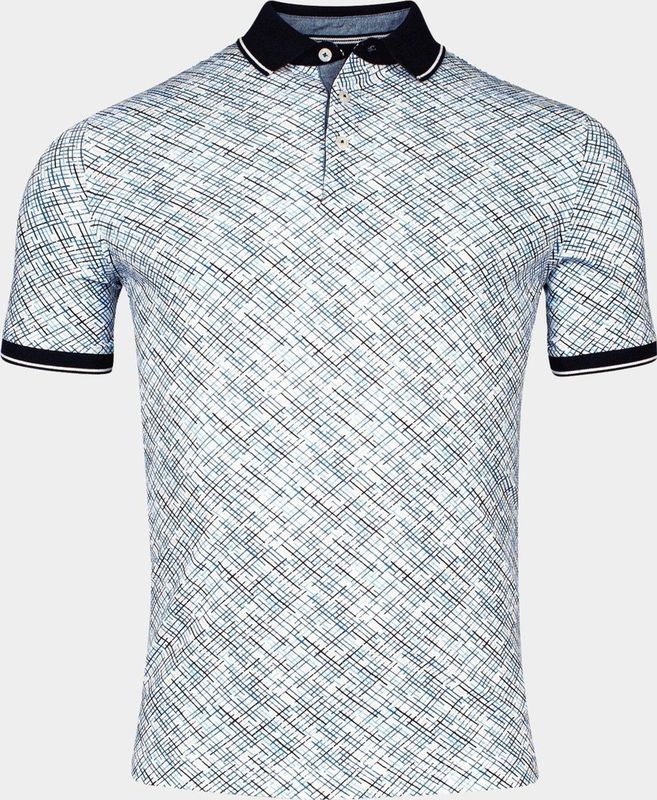 Baileys Polo korte mouw Blauw Poloshirt pique allover print 415271 66
