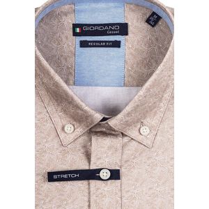 Giordano - Casual Overhemd - Bruin - Katoen - Wijde Fit