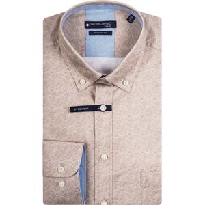 Giordano - Casual Overhemd - Bruin - Katoen - Wijde Fit