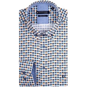 Giordano casual overhemd wijde fit blauw geprint katoen met borstzak
