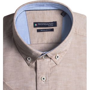 Giordano - Korte Mouw Overhemd - Heren - XXL - Beige - Katoen - 416001