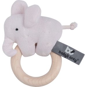 Baby's Only Houten baby rammelaar olifant gebreid - Classic Roze - Baby cadeau