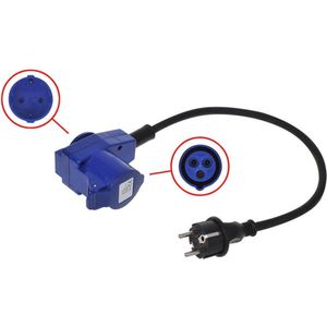 ProPlus Verloopkabel - 40 cm - Schuko naar haakse CEE - Inclusief Schuko stopcontact
