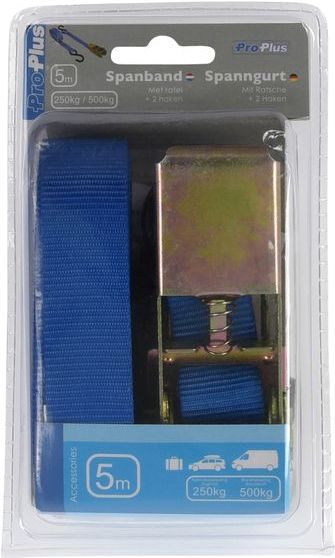 ProPlus Spanband met ratel - 5 meter - 25 mm breed - Inclusief 2 haken - Blauw