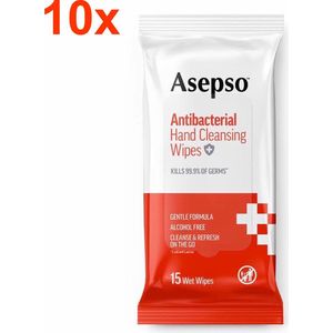 Asepso - Antibacteriële Handreinigingsdoekjes - 10x 15 Stuks - Voordeelverpakking