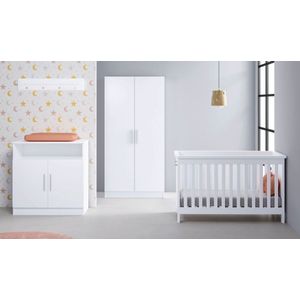 Cabino Babykamer Texas  Babybed & Commode & Kledingkast  Verstelbare bodem  Wit