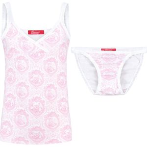Exclusief Luxueus Kinder ondergoed Luxe mooi zacht roze Girly ondergoed setje van Hanssop met fashionable elastische rand details en in een luxe exclusieve Hanssop Pink Toile design, Meisjes setje bestaande uit een Hemd met bijpassende Tanga, 128