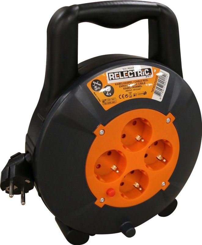 Relectric Kabelhaspel - 5 Meter - 4 Stopcontacten - Randaarde