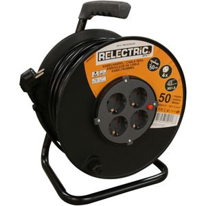 Relectric Kabelhaspel – 50m – 4 Stopcontacten – Met Oprolknop - Randaarde - RELEC492183