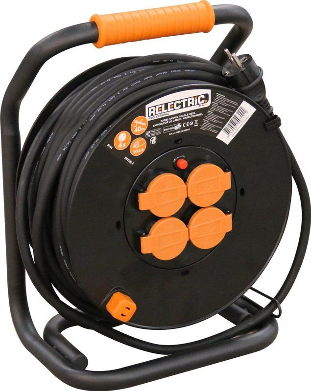 Relectric - Kabelhaspel - 40m - 4 Stopcontacten - Randaarde - IP44