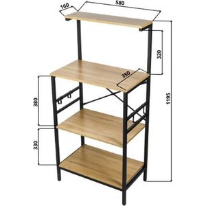 SoBuy Keukenplank voor magnetron -Opbergrek - Magnetronrek - keuken organizer met 2 Planken, 1 Lade en 1 Vaatdoekhouder, 55x35x49 cm, KCR07-WN