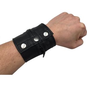 Leren portemonnee armband met rits - zwart